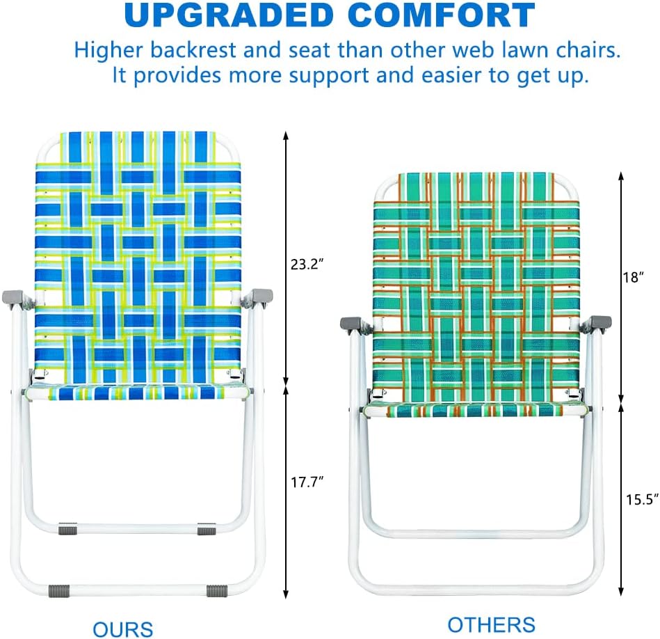 VINGLI Patio Lawn Webbed Folding Chairs Set of 2, Outdoor Beach Portable Lawn Chair Camping Chair Beach Chair for Yard, Garden Dining (Blue, Classic) - Image 3